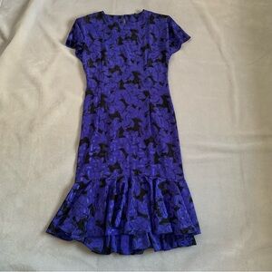 Vintage 80s electric blue special jaquard fluid slip dress with full flare hem